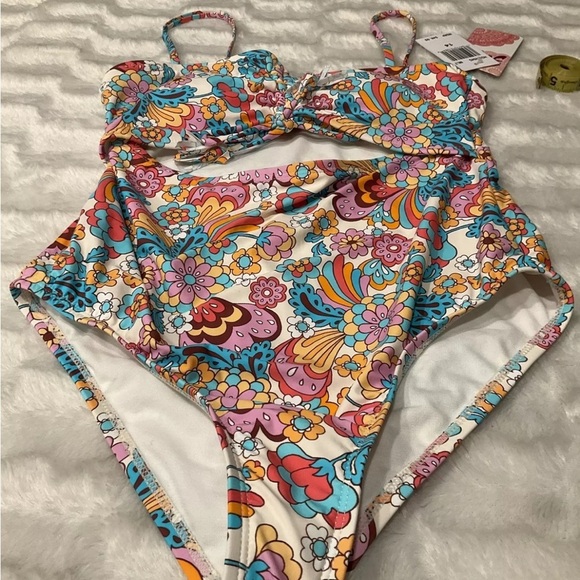 HOBIE Girls Cutout One-piece‎ Swimsuit Girl's sz 14 Multi NWT - Picture 3 of 11